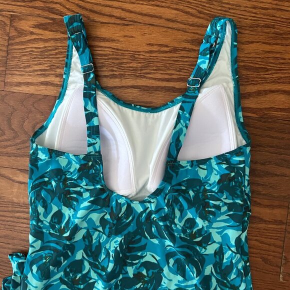 LL Bean Tummy Control Palm Print One Piece Swimsuit Padded Full Coverage Size 12 - Picture 9 of 15